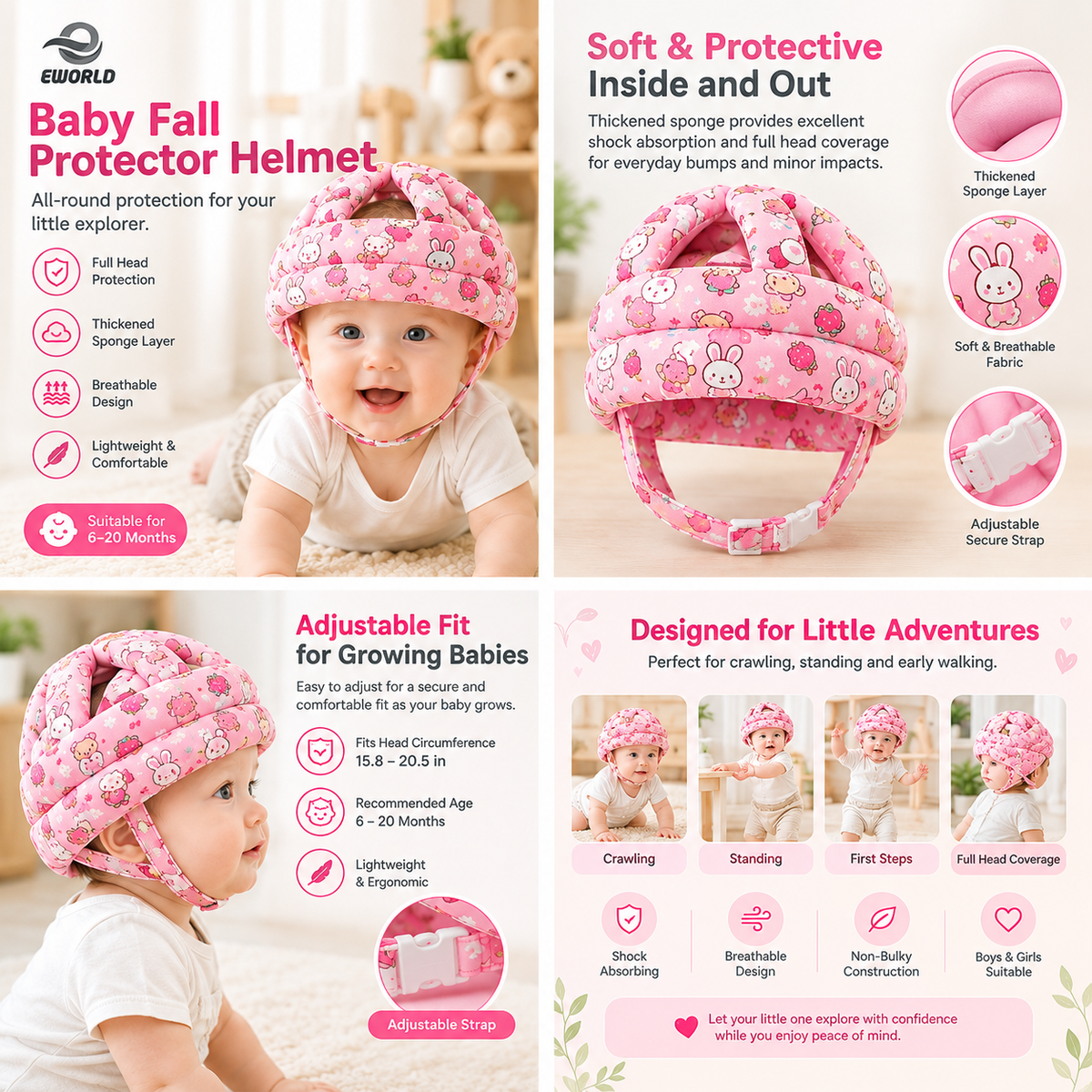 Baby Protective Helmet – Soft & Adjustable Head Guard